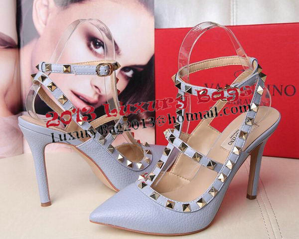 Valentino Litchi Leather Rivet 100mm Sandal VT263YZM SkyBlue