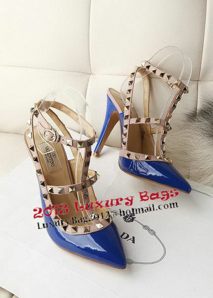 Valentino Patent Leather Rivet 100mm Sandal VT270YZM Blue