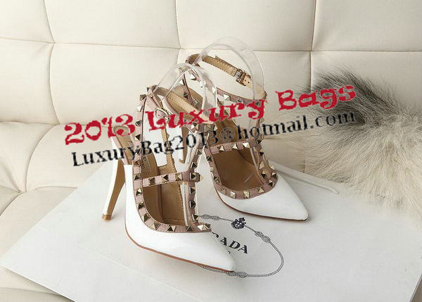 Valentino Patent Leather Rivet 100mm Sandal VT270YZM White