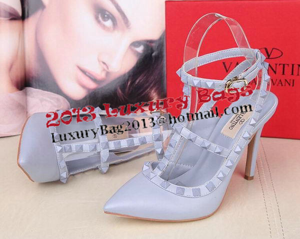 Valentino Smooth Leather Rivet 100mm Sandal VT258YZM SkyBlue