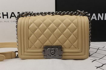 Boy Chanel mini Flap Bag Apricot Cannage Pattern A67025 Silver