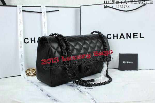 Chanel Classic Flap Bag Sheepskin Leather A1113 Black