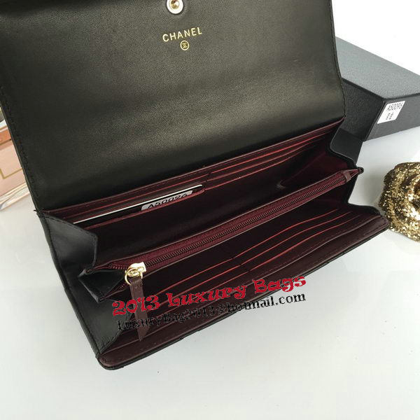 Chanel Matelasse Long Wallet Black Sheepskin Leather A50096 Gold