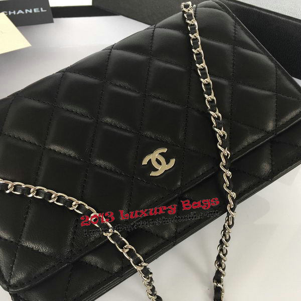 Chanel mini Flap Bag Black Original Sheepskin A33814 Silver