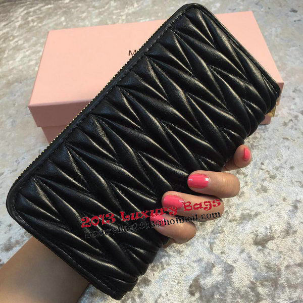 miu miu Matelasse Nappa Leather Wallet MM30150 Black