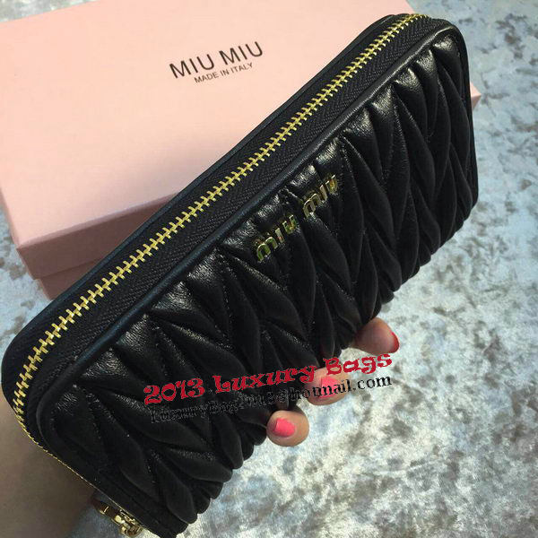 miu miu Matelasse Nappa Leather Wallet MM30150 Black