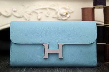 Hermes Constance Long Wallets Original Leather HA909 SkyBlue