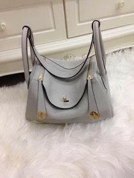 Hermes Lindy 30CM Grey Leather Shoulder Bag HLD30 Gold