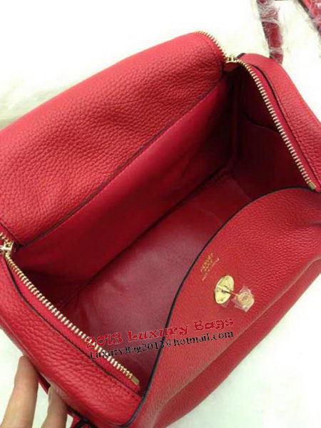 Hermes Lindy 30CM Red Leather Shoulder Bag HLD30 Gold