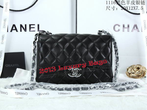 Chanel Classic Flap Bags Sheepskin Leather A1116 Black