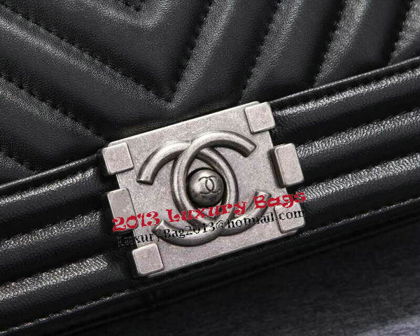 Boy Chanel Flap Shoulder Bag Herringbone Stitching CHA6817 Black