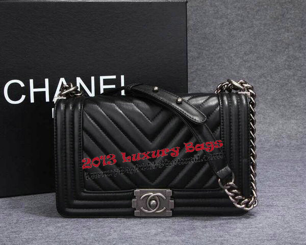 Boy Chanel Flap Shoulder Bag Herringbone Stitching CHA6817 Black