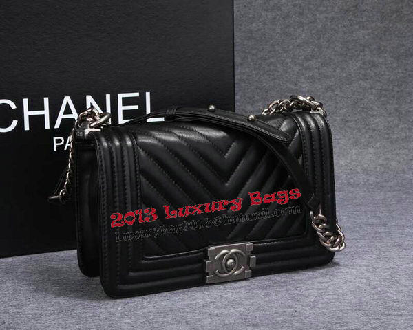 Boy Chanel Flap Shoulder Bag Herringbone Stitching CHA6817 Black