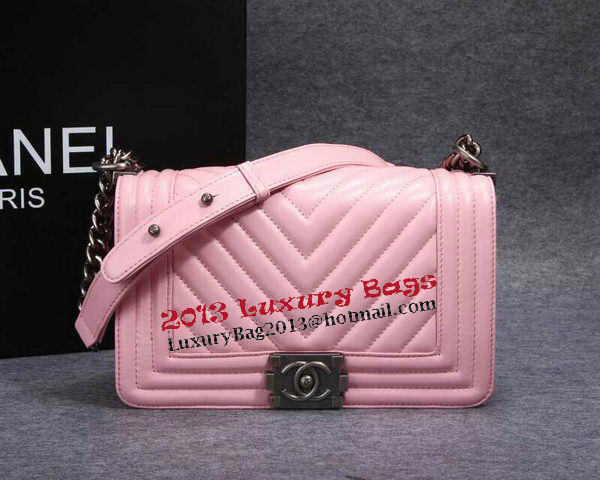 Boy Chanel Flap Shoulder Bag Herringbone Stitching CHA6817 Pink