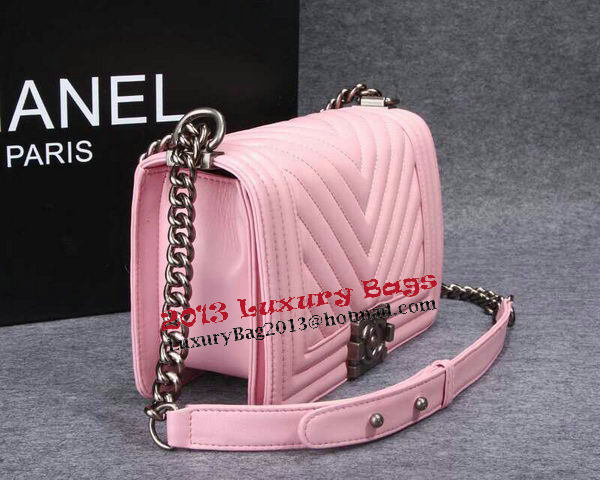 Boy Chanel Flap Shoulder Bag Herringbone Stitching CHA6817 Pink