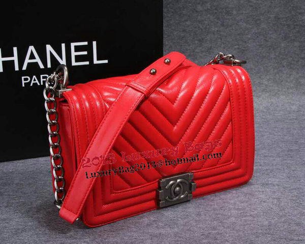 Boy Chanel Flap Shoulder Bag Herringbone Stitching CHA6817 Red