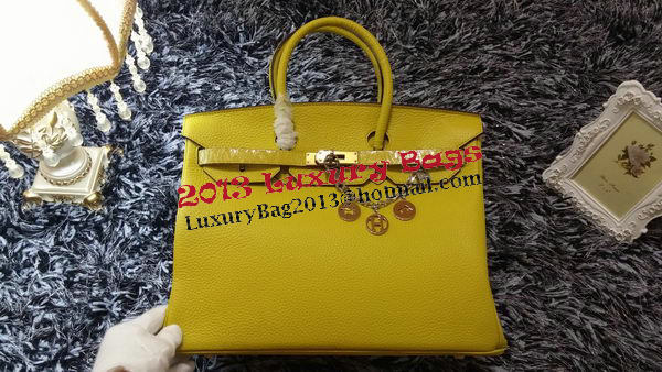 Hermes Birkin 35CM Tote Bag Litchi Leather HB35GL Lemon