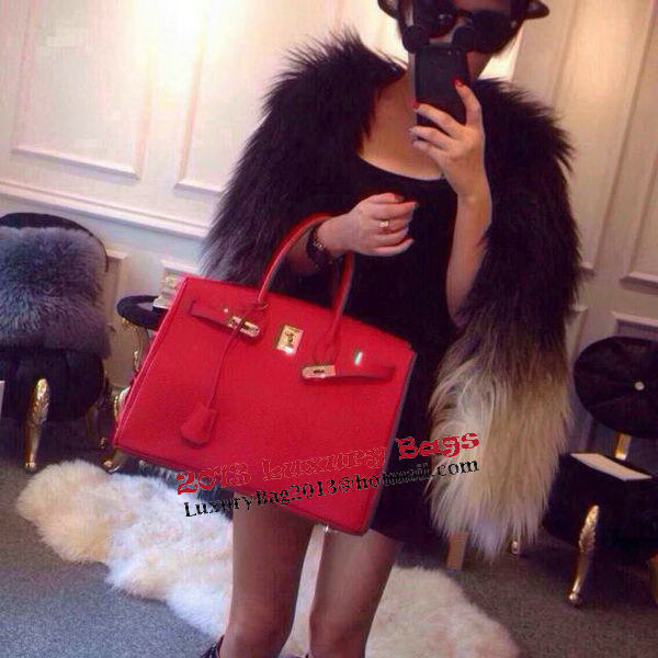 Hermes Birkin 35CM Tote Bag Litchi Leather HB35GL Red