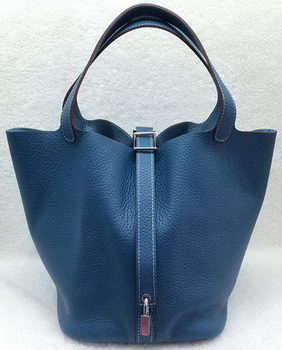 Hermes Picotin Lock 22cm Bags Litchi Leather HPL1048 Blue