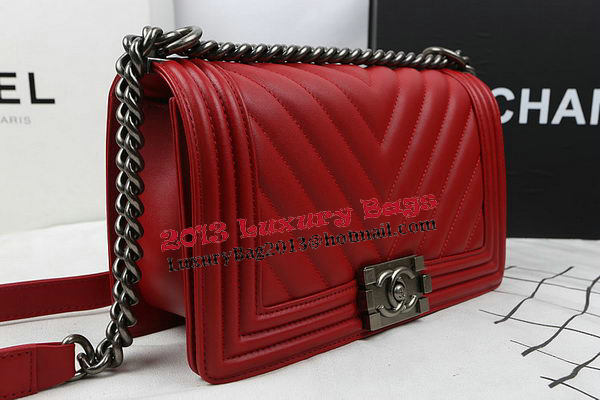 Boy Chanel Flap Bag Calfskin Chevron Quilting A67025 Red