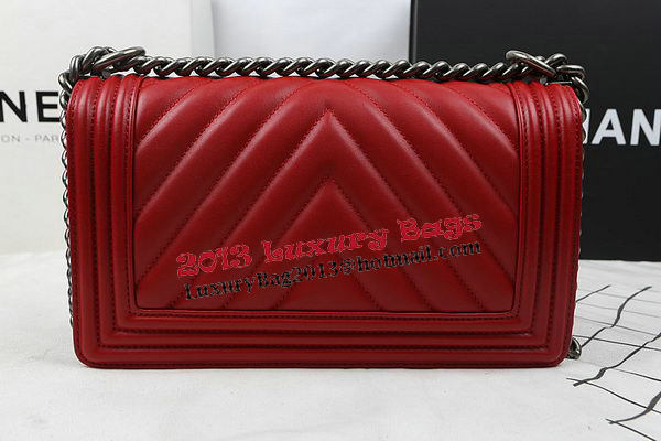 Boy Chanel Flap Bag Calfskin Chevron Quilting A67025 Red