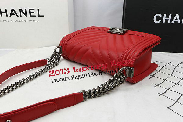 Boy Chanel Flap Bag Calfskin Chevron Quilting A67025 Red