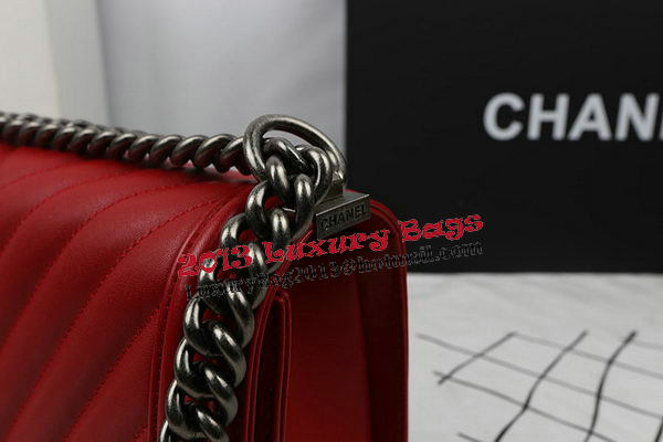 Boy Chanel Flap Bag Calfskin Chevron Quilting A67025 Red