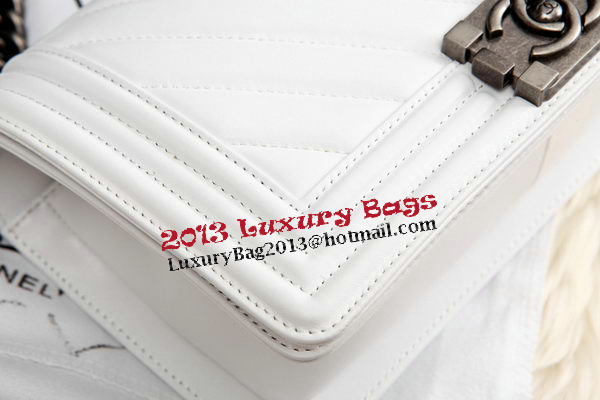 Boy Chanel Flap Bag Calfskin Chevron Quilting A67086 White