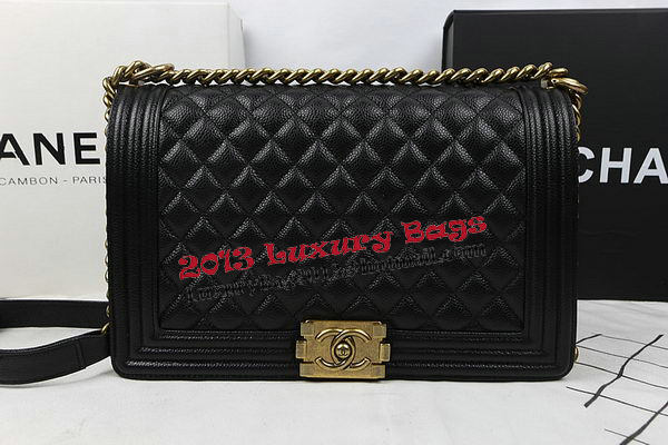 Boy Chanel Flap Bags Original Black Cannage Pattern A67088 Gold