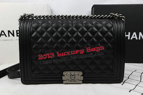 Boy Chanel Flap Bags Original Black Cannage Pattern A67088 Silver