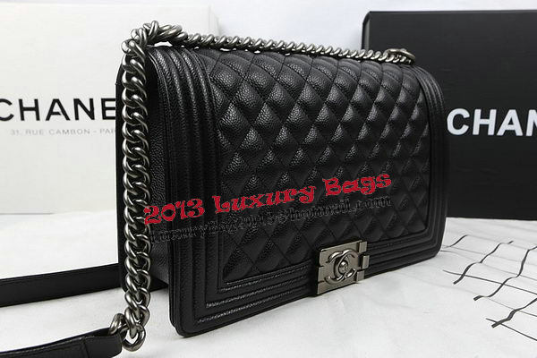 Boy Chanel Flap Bags Original Black Cannage Pattern A67088 Silver