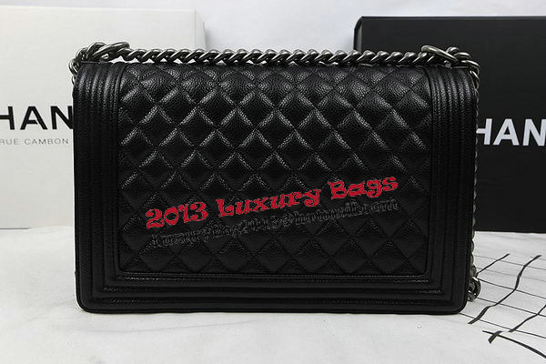 Boy Chanel Flap Bags Original Black Cannage Pattern A67088 Silver