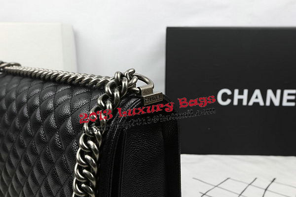 Boy Chanel Flap Bags Original Black Cannage Pattern A67088 Silver