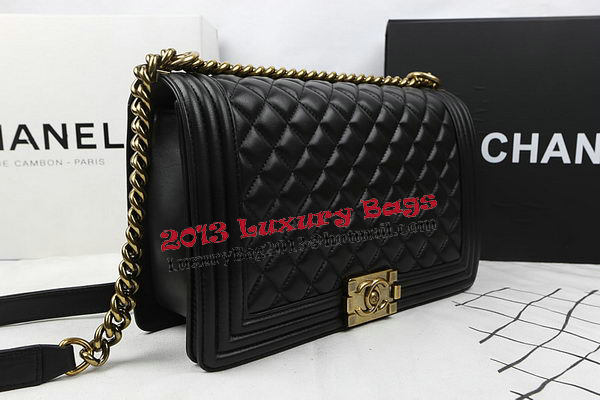 Boy Chanel Flap Bags Original Black Sheepskin Leather A67088 Gold