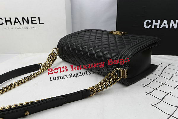 Boy Chanel Flap Bags Original Black Sheepskin Leather A67088 Gold