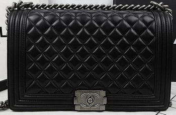 Boy Chanel Flap Bags Original Black Sheepskin Leather A67088 Silver