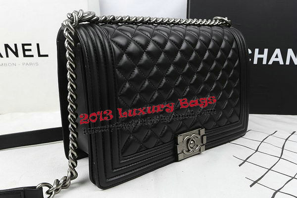 Boy Chanel Flap Bags Original Black Sheepskin Leather A67088 Silver