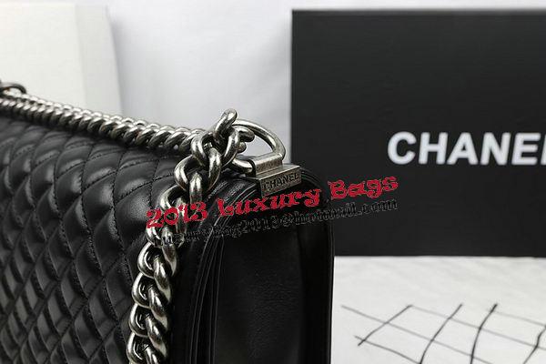 Boy Chanel Flap Bags Original Black Sheepskin Leather A67088 Silver