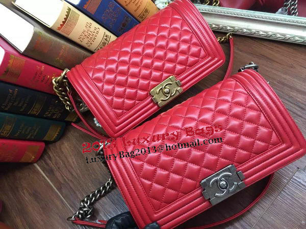 Boy Chanel Flap Shoulder Bag Sheepskin Leather A67086 Red