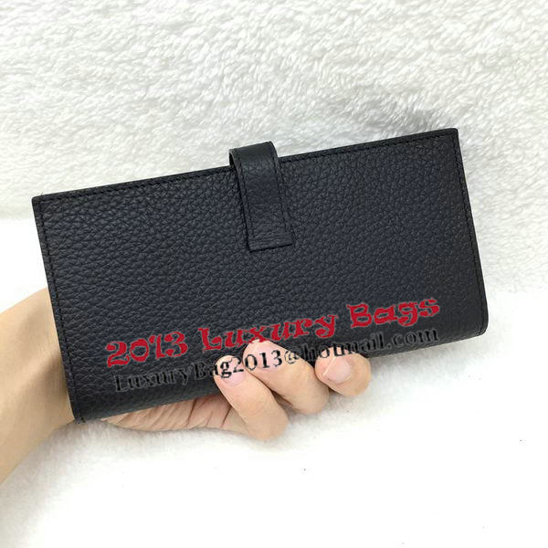 Hermes Bearn Japonaise Bi-Fold Wallet Litchi Leather A208 Black