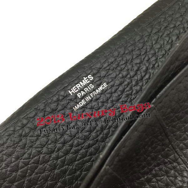 Hermes Bearn Japonaise Bi-Fold Wallet Litchi Leather A208 Black