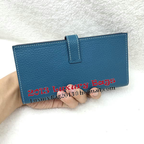 Hermes Bearn Japonaise Bi-Fold Wallet Litchi Leather A208 Blue