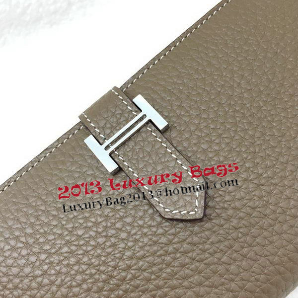 Hermes Bearn Japonaise Bi-Fold Wallet Litchi Leather A208 Khaki