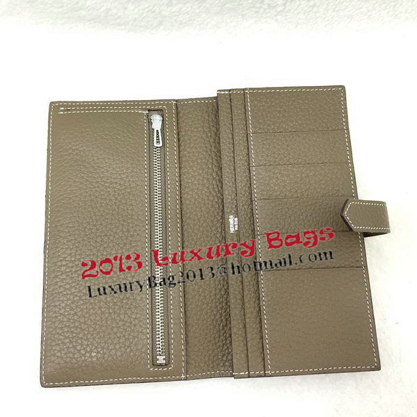 Hermes Bearn Japonaise Bi-Fold Wallet Litchi Leather A208 Khaki