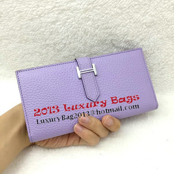 Hermes Bearn Japonaise Bi-Fold Wallet Litchi Leather A208 Lavender