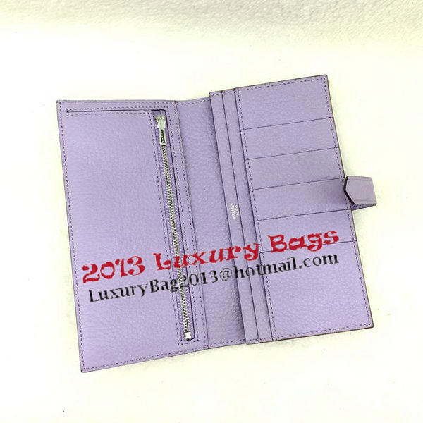 Hermes Bearn Japonaise Bi-Fold Wallet Litchi Leather A208 Lavender