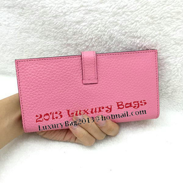 Hermes Bearn Japonaise Bi-Fold Wallet Litchi Leather A208 Pink