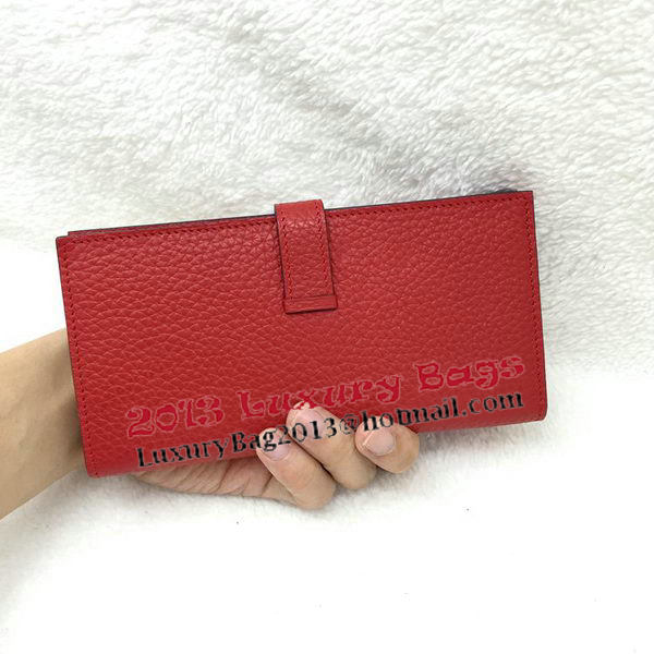 Hermes Bearn Japonaise Bi-Fold Wallet Litchi Leather A208 Red