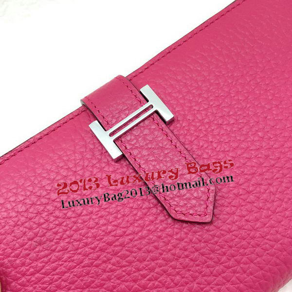 Hermes Bearn Japonaise Bi-Fold Wallet Litchi Leather A208 Rose