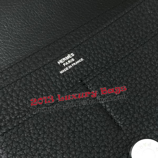 Hermes Dogon Combined Wallet Litchi Leather A508 Black